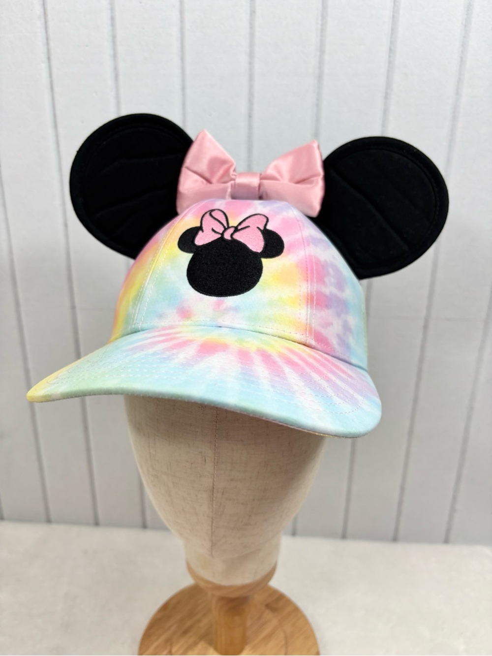 Disney Pastel Tie-Dye Minnie Cap with Pink Bow and Black Ears OS